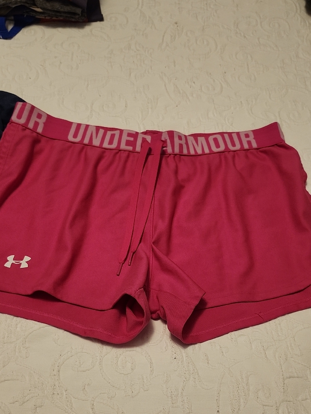 Under Armour Women's Hot Pink Athletic Shorts with Logo Waistband